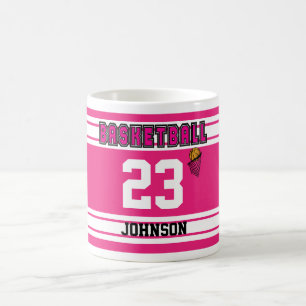 Hot Pink and White Basketball Sport Jersey Coffee Mug