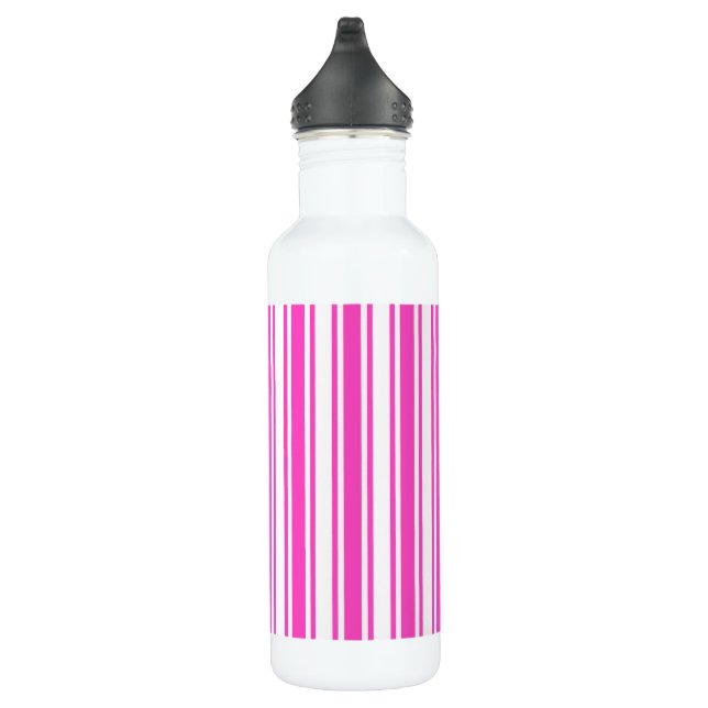 Hot pink and white candy stripes 710 ml water bottle (Right)
