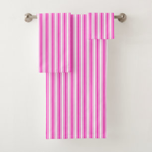 Hot pink and white candy stripes bath towel set