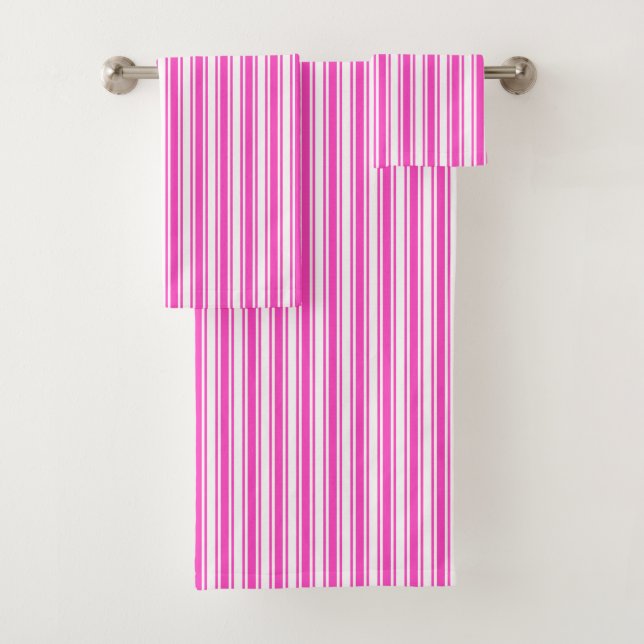 Hot pink and white candy stripes bath towel set (Insitu)