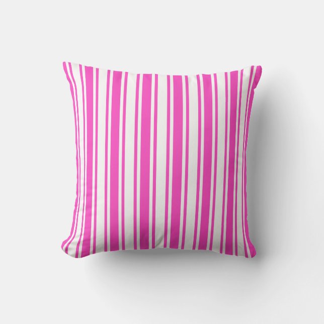 Hot pink and white candy stripes cushion (Front)