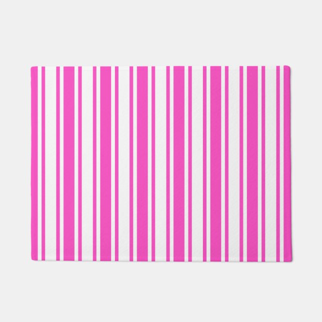 Hot pink and white candy stripes doormat (Front)