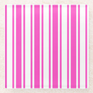 Hot pink and white candy stripes glass coaster
