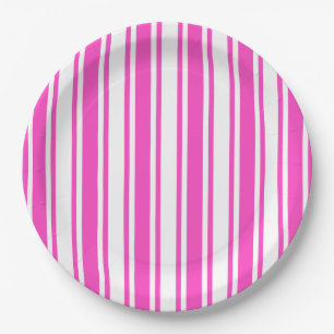 Hot pink and white candy stripes paper plate