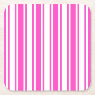 Hot pink and white candy stripes square paper coaster