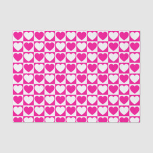 Hot Pink and White Checkered Pattern With Hearts Tissue Paper