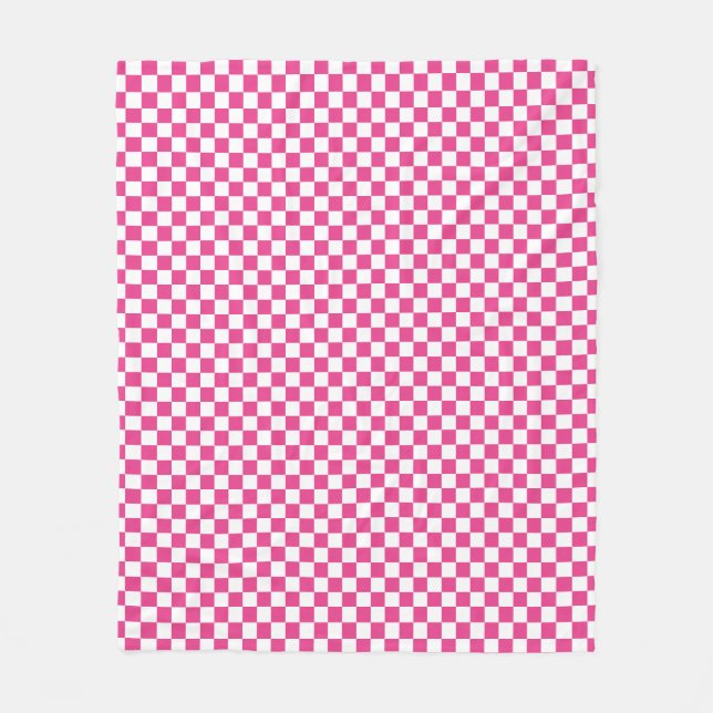Hot Pink and White Chequerboard Fleece Blanket (Front)