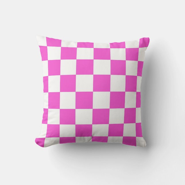 Hot Pink and White Chequered Pattern Cushion (Front)