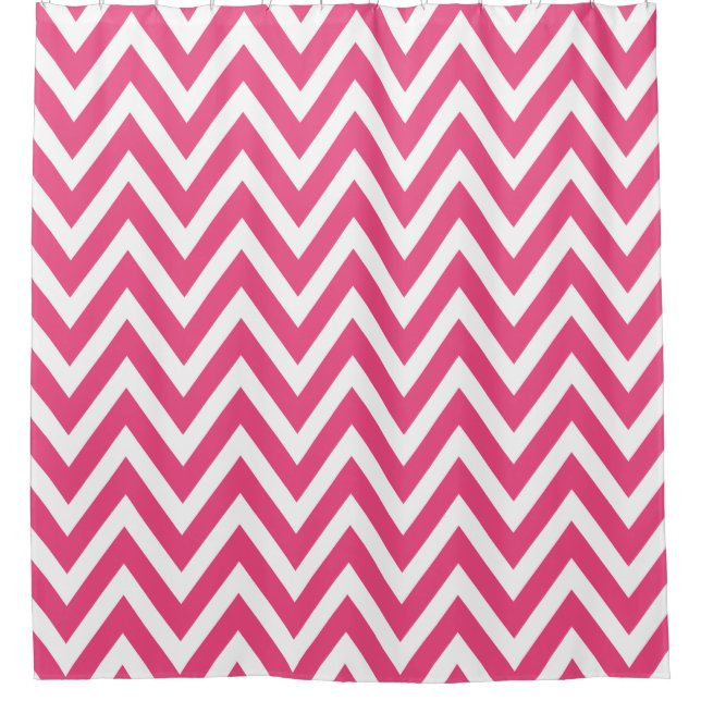Hot Pink and White Chevron Shower Curtain (Front)