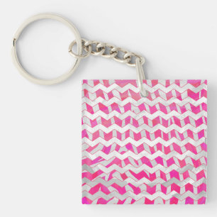 Hot Pink and White Chevron Zebra Key Ring
