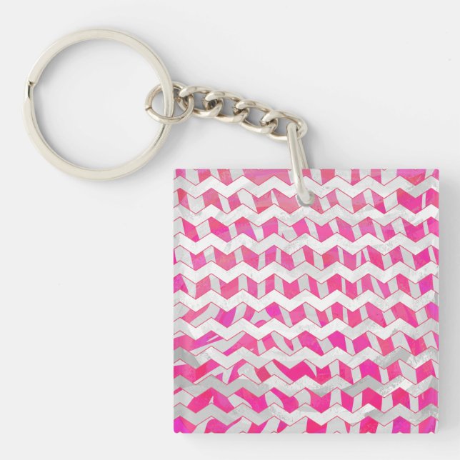 Hot Pink and White Chevron Zebra Key Ring (Front)