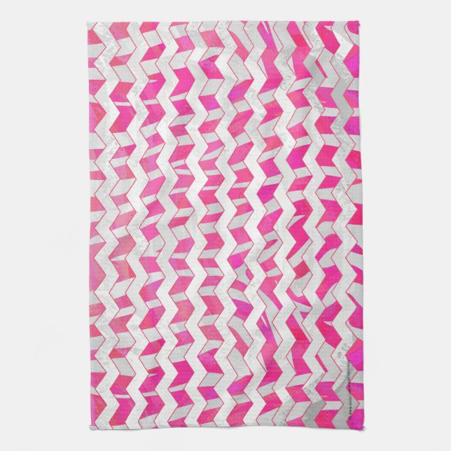 Hot Pink and White Chevron Zebra Tea Towel (Vertical)