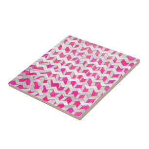 Hot Pink and White Chevron Zebra Tile