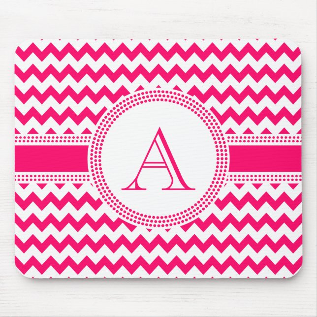 Hot Pink and White Chevron Zig Zag Pattern Mouse Pad (Front)
