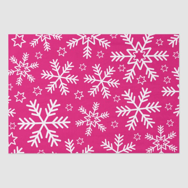 Hot Pink and White Christmas Snowflakes Tissue Paper (Front)