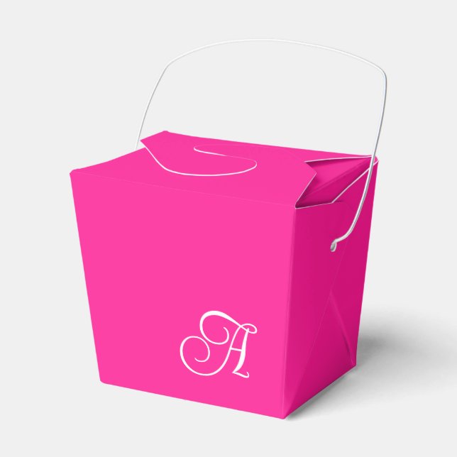 Hot Pink and White Curly Script Monogram Favour Box (Front Side)
