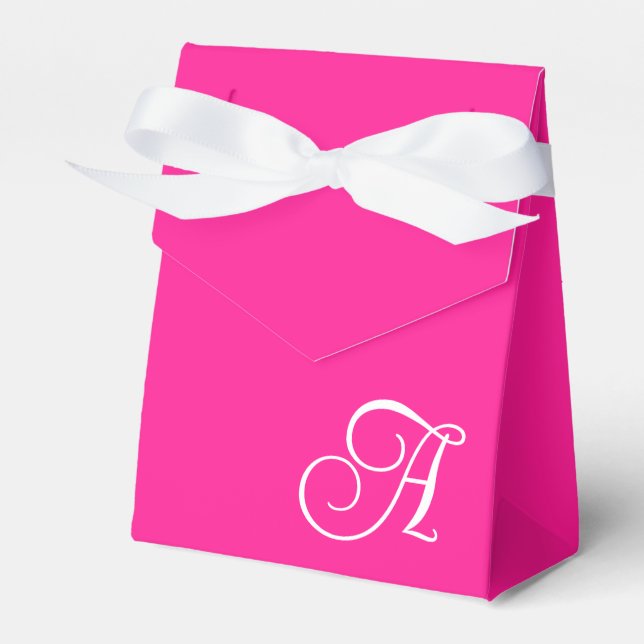 Hot Pink and White Curly Script Monogram Favour Box (Front Side)