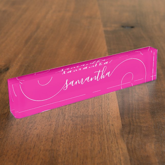 Hot Pink and White Curly Signature Nameplate (Side)