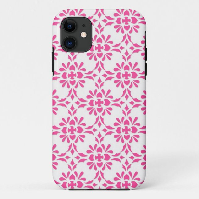 Hot Pink and White Damask Pattern Case-Mate iPhone Case (Back)