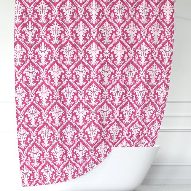 Hot Pink and White Damask Shower Curtain (Creator Uploaded)