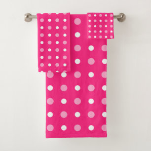 Hot pink and white dots bath towel set