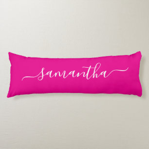 Hot Pink and White Elegant Script Signature Name Body Cushion