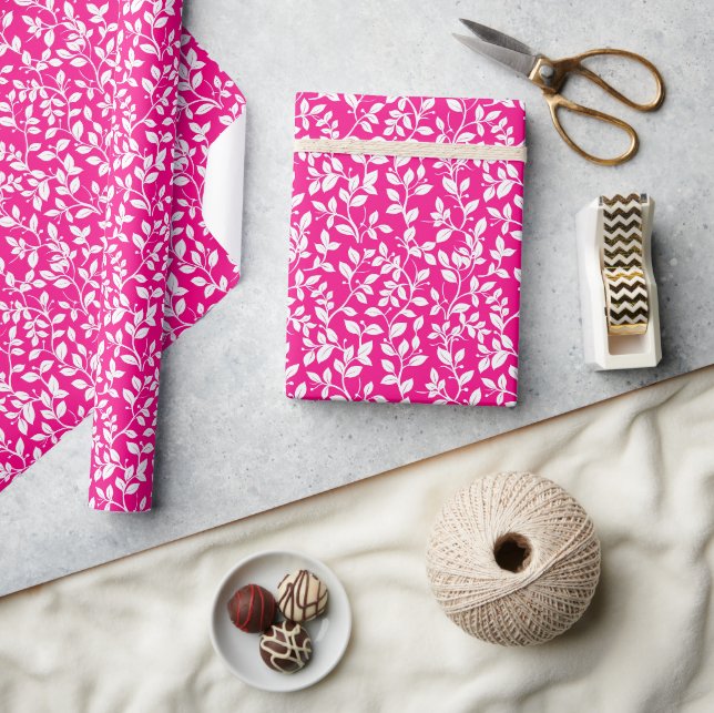 Hot Pink and White Floral Pattern Wrapping Paper (Crafts)
