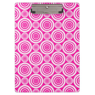 Hot Pink and White Geometric Kaleidoscope Pattern Clipboard