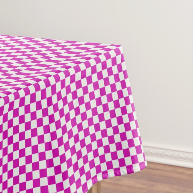 Hot Pink And White Gingham Chequered Tablecloth (In Situ)