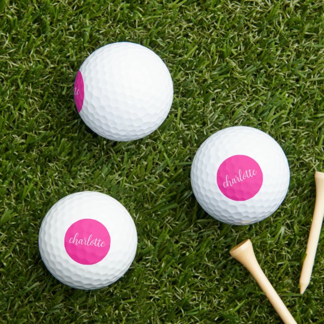 Hot Pink and White Girly Calligraphy Script Golf Balls (Insitu Grass)