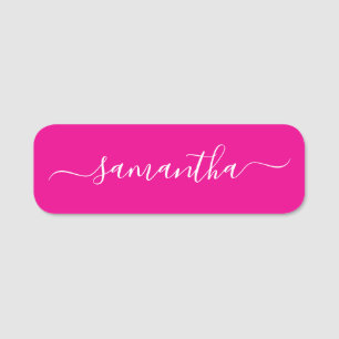 Hot Pink and White Girly Signature Name Tag