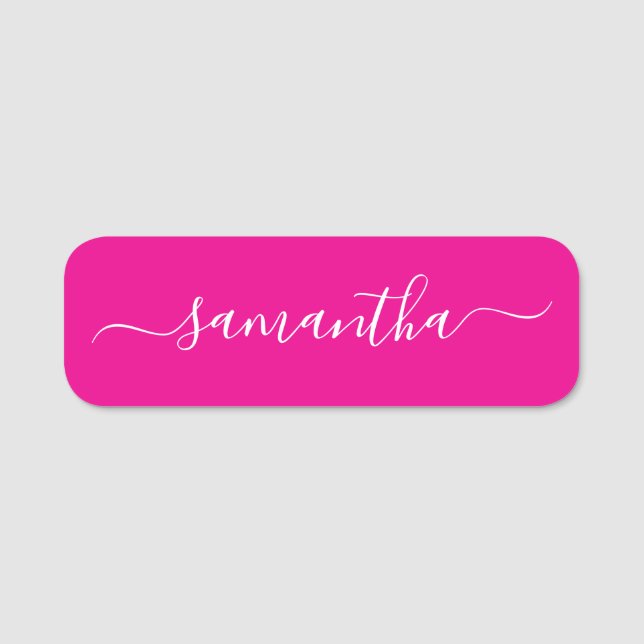 Hot Pink and White Girly Signature Name Tag (Front)