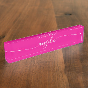 Hot Pink and White Glam Signature Nameplate