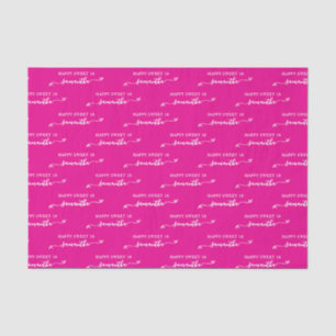 Hot Pink and White Happy Sweet 16 Cute Bow Name Tissue Paper