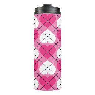 Hot Pink and White Hearts Argyle Thermal Tumbler