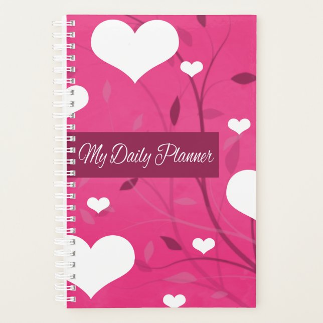 Hot Pink and White Hearts Planner (Front)
