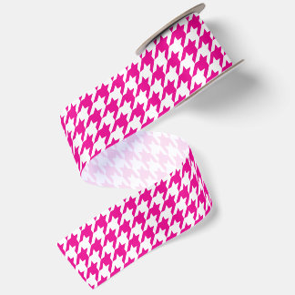Hot Pink and White Houndstooth Satin Ribbon