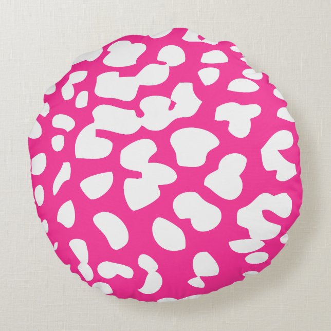 Hot Pink and White Leopard Print Round Pillow (Back)