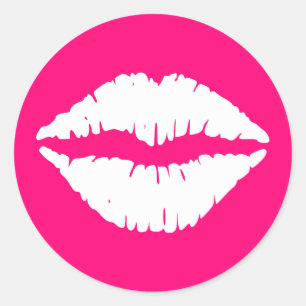Hot Pink and White Lipstick Classic Round Sticker