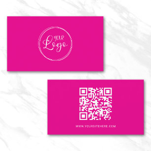 Hot Pink and White Logo Minimalist QR Code Business Card