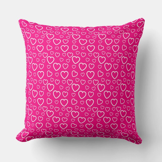 Hot Pink and White Love Hearts Pattern Cushion (Front)