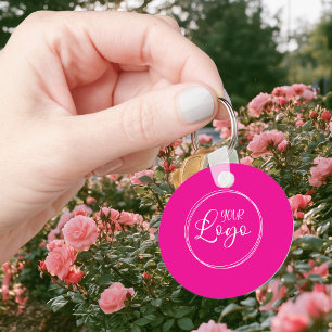 Hot Pink and White Minimalist QR Code Key Ring