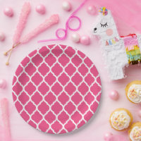 Hot Pink and White Moroccan Quatrefoil