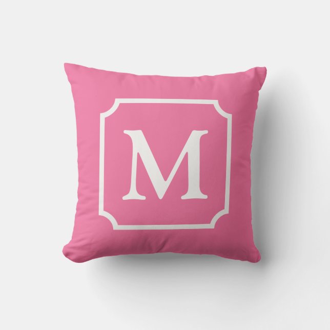 Hot Pink and White Notched Frame Monogram Cabana  Cushion (Front)