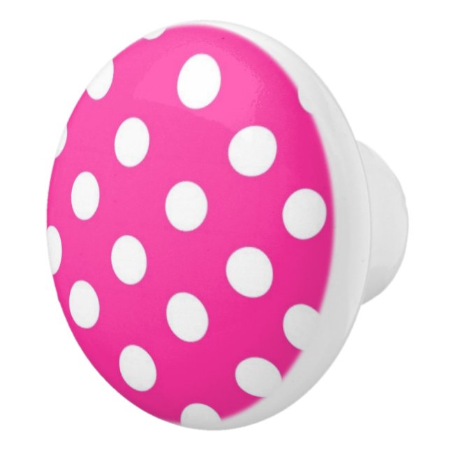 Hot Pink and white Polka dot pattern Ceramic Knob (Right)