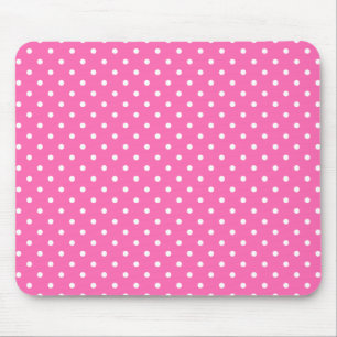 Hot Pink and White Polka Dot Pattern Mouse Pad