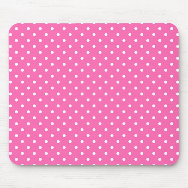Hot Pink and White Polka Dot Pattern Mouse Pad (Front)
