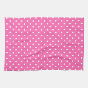 Hot Pink and White Polka Dot Pattern Tea Towel