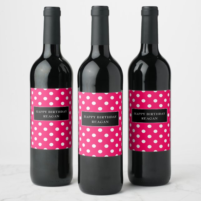 Hot Pink and white polka dot with black Wine Label (Bottles)