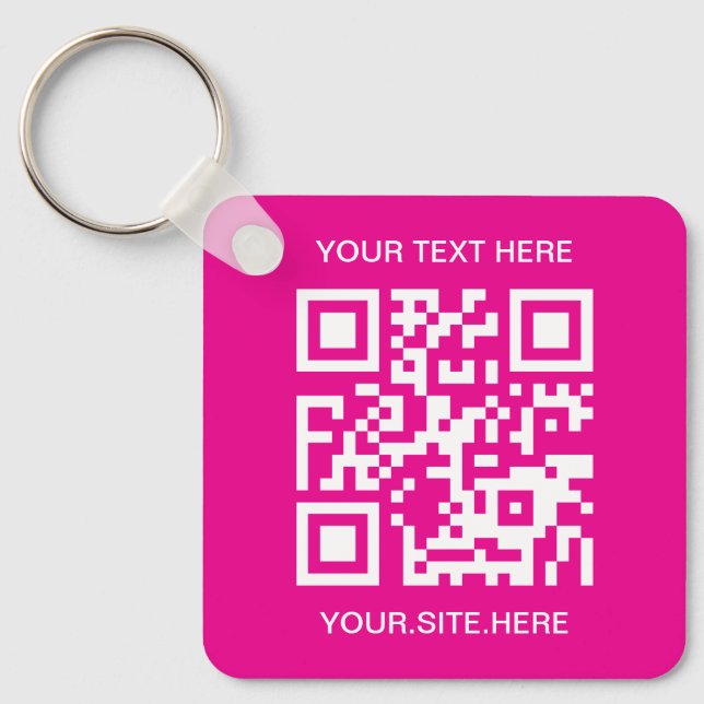 Hot Pink and White QR Code Key Ring (Front)